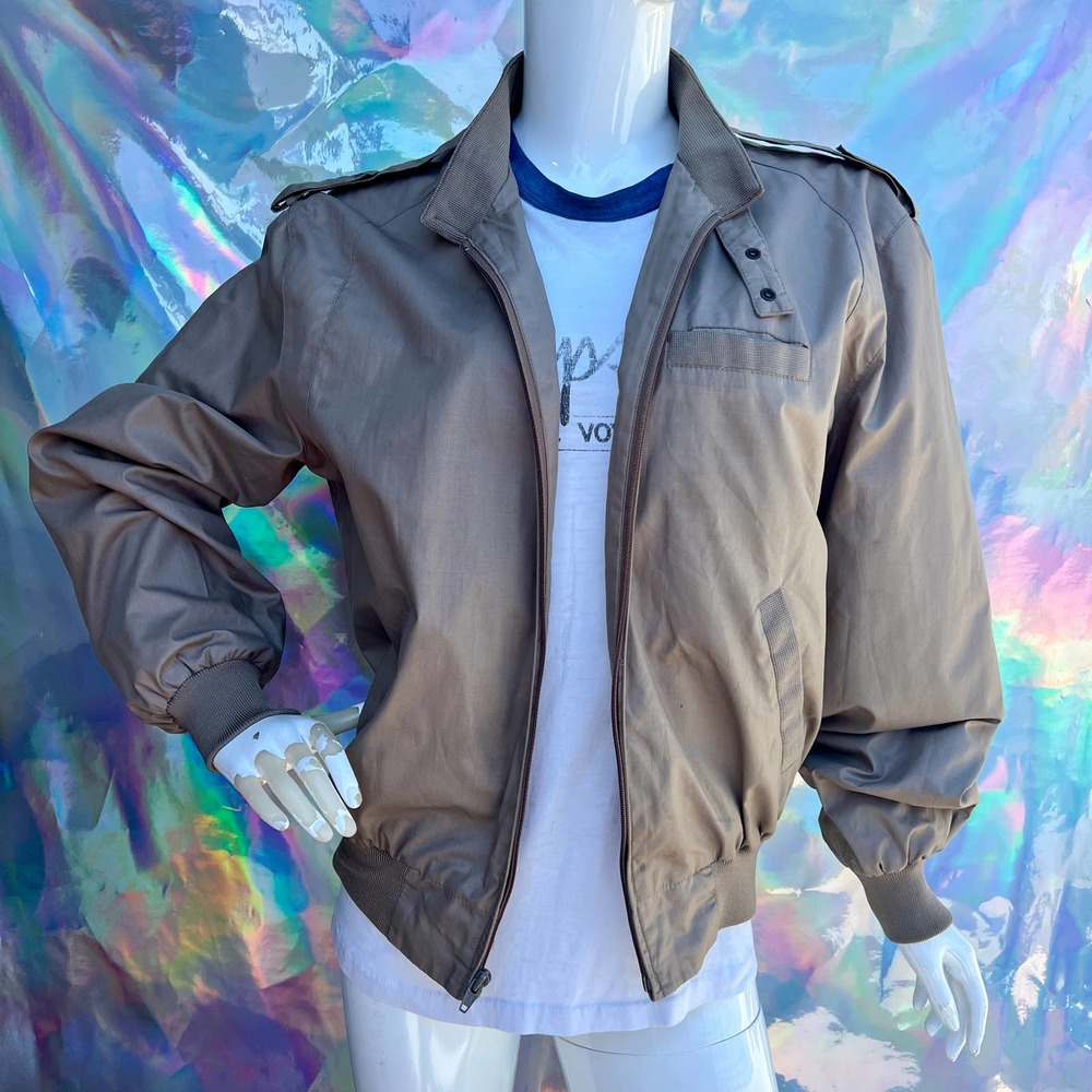 VTG Members Only Gray Beige Lightweight Workers Bomber Jacket